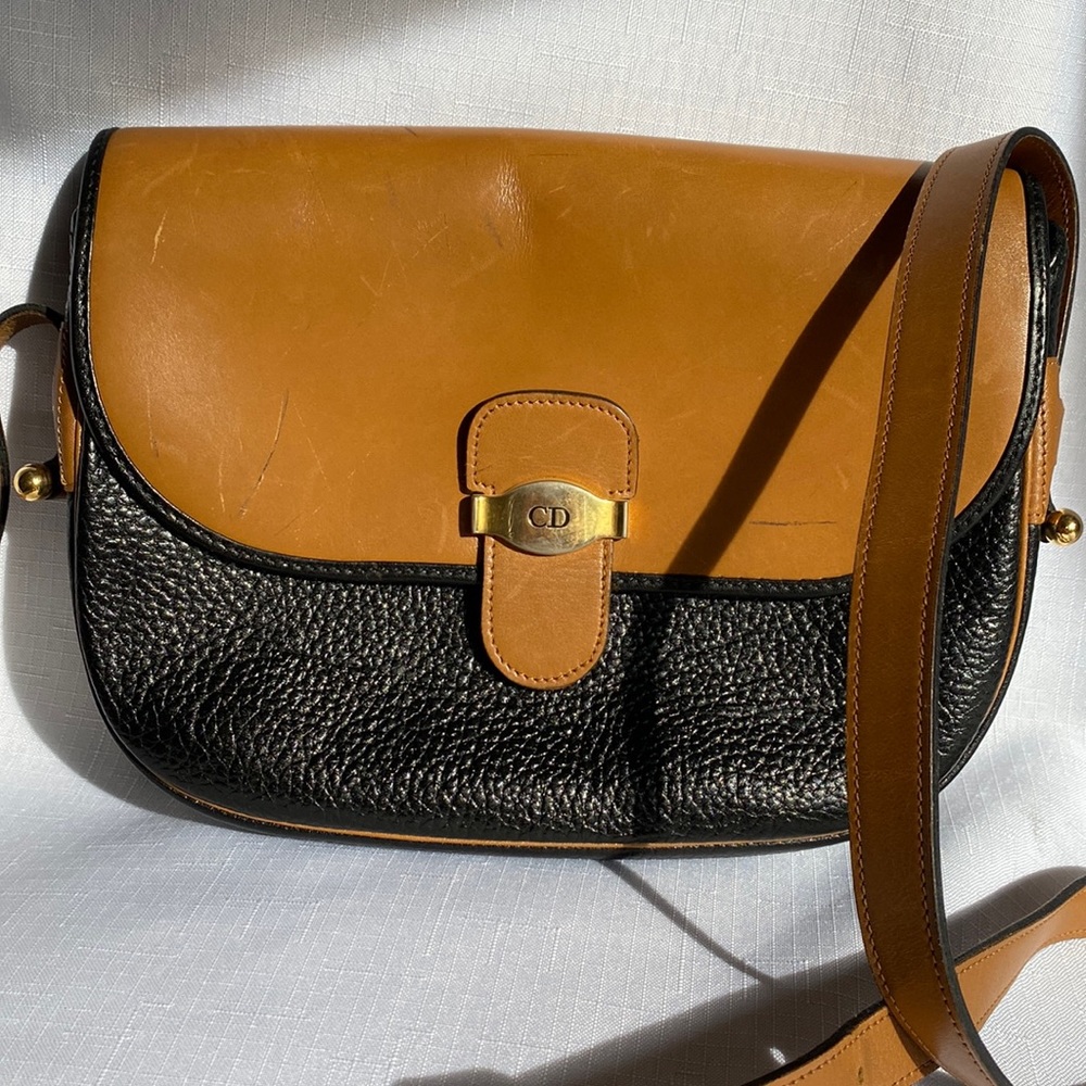 Christian Dior Black and Tan leather shoulder bag